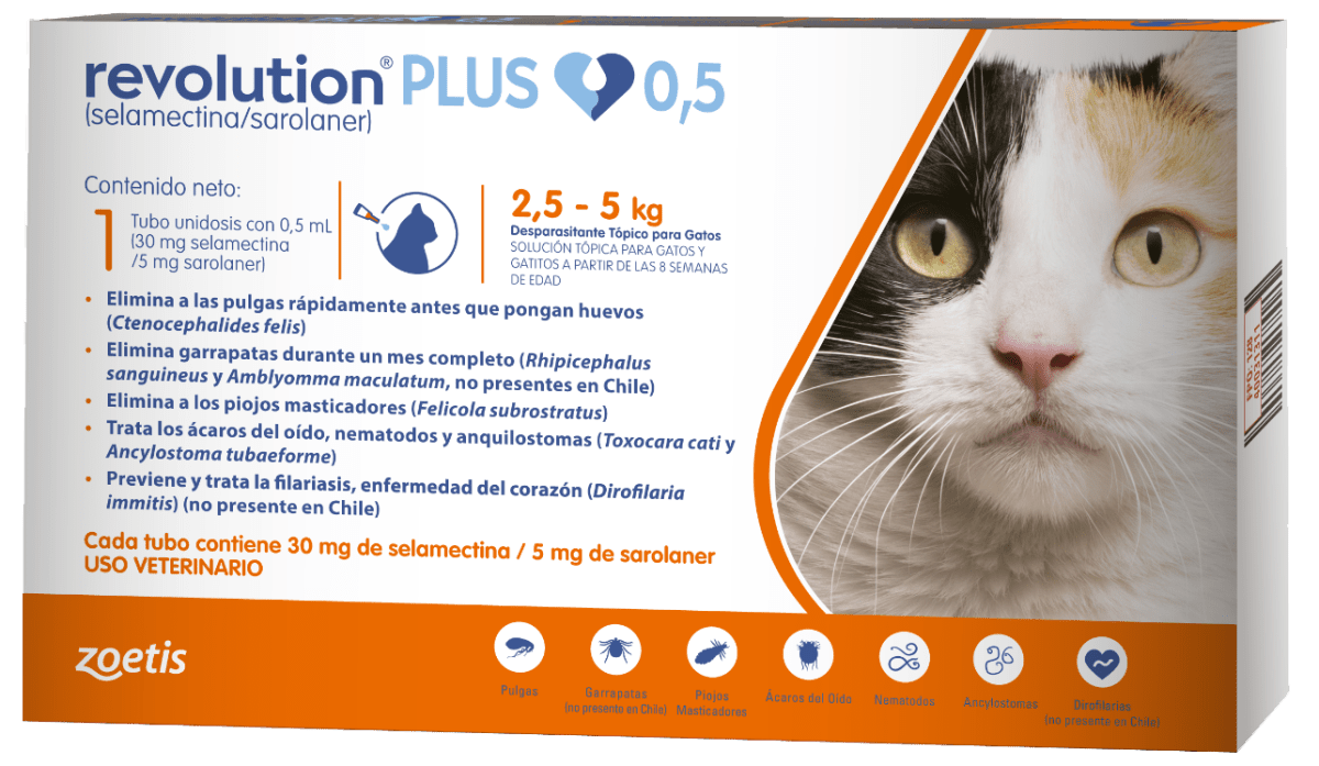 Revolution plus 0,5 ml (naranjo) 2,5 kgs a 5 kgs