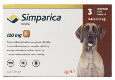 Simparica tableta 3 comp 120 mg 40 kgs a 60 kgs